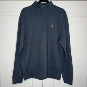US Polo Assn Sweater Mens Large Blue Quarter Zip Pullover Cotton Blend Logo